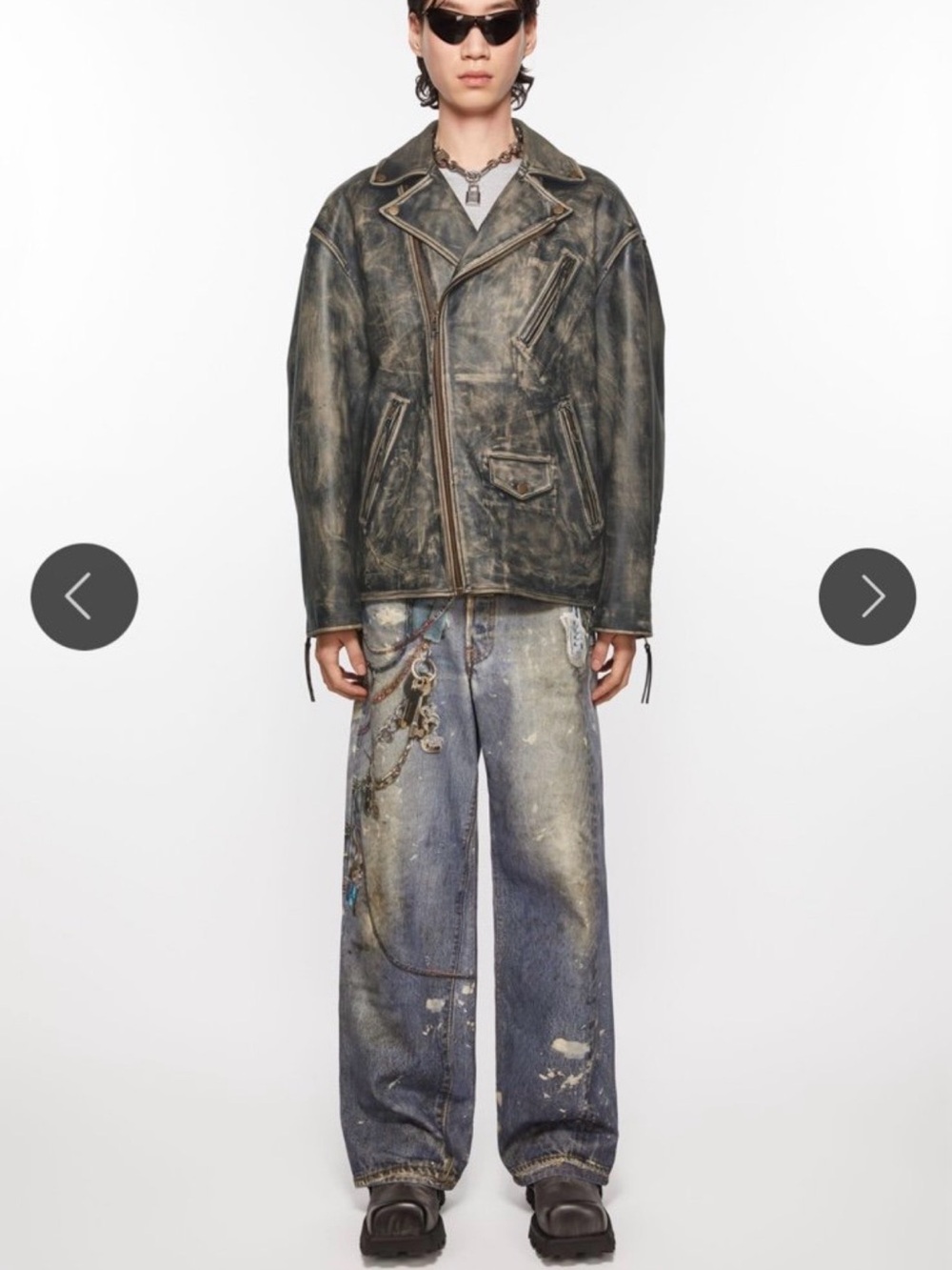 Acne Washed Black Leather Biker Jacket with Pink Quilted Lining - Picture 6 of 6